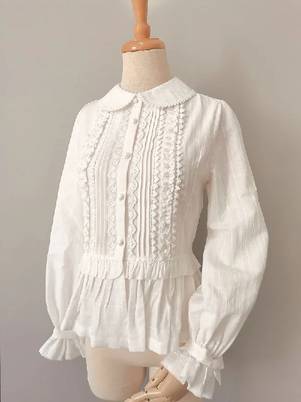 Lace Peter Pan Collar Ruffled Blouse