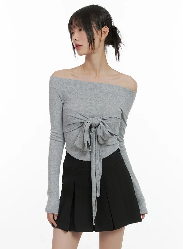 Ribbon-Tie Off Shoulder Crop Top CS412