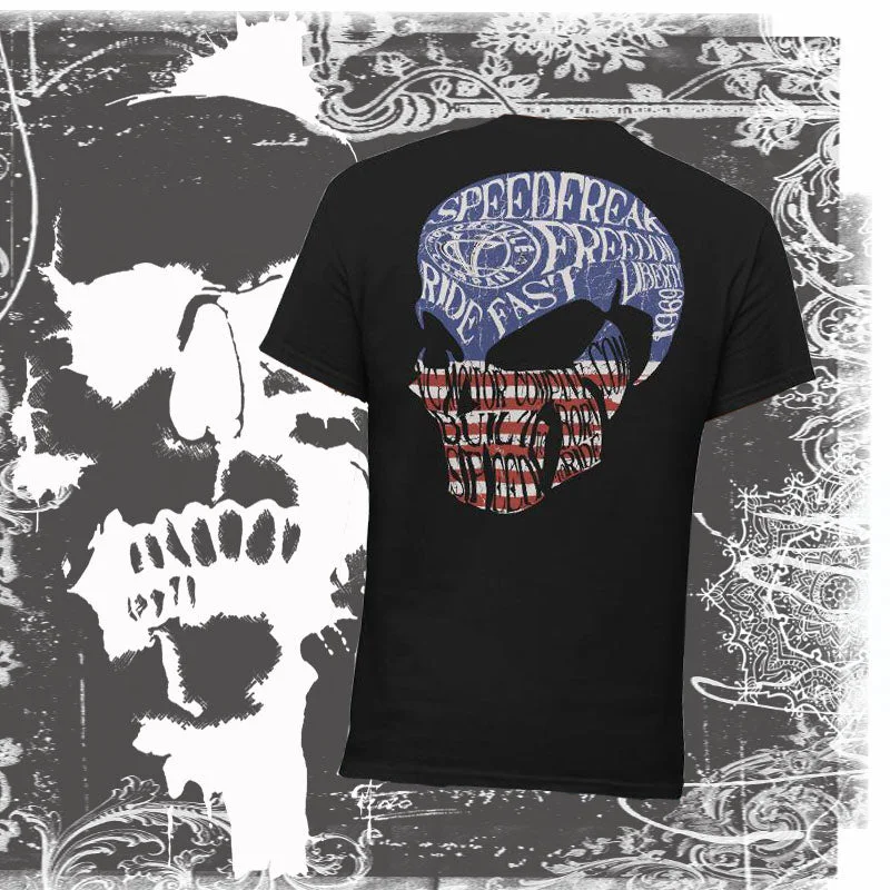 Old Style Patriotic Skull Heavyweight Black T-Shirt