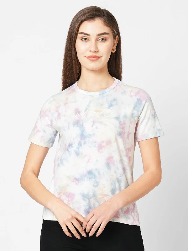 Women Tie & Dye Crew-Neck Boxy Slim Fit T-Shirt