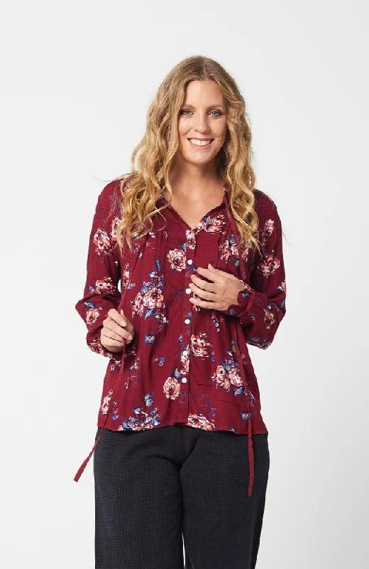 Women Top - Red Print CHELSEA KAJA Natural fiber