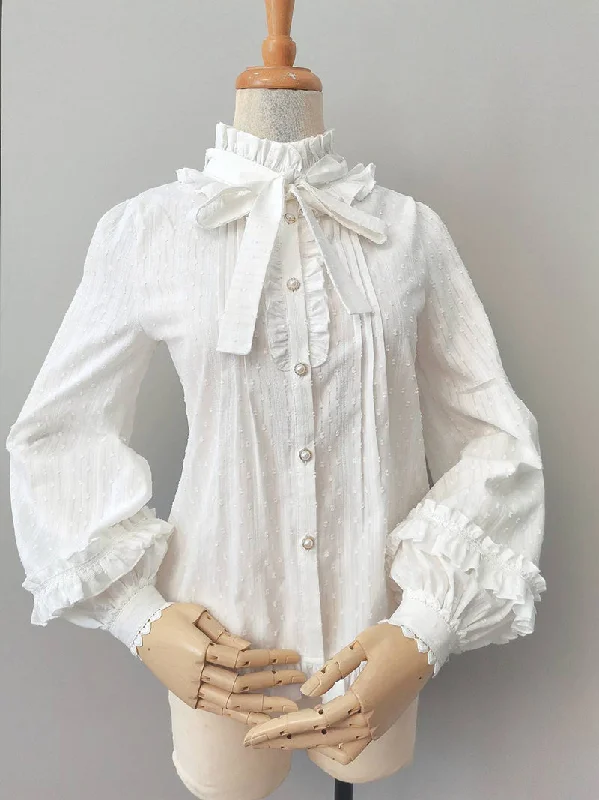 High Collar Ruffled Lace Long Sleeve Blouse