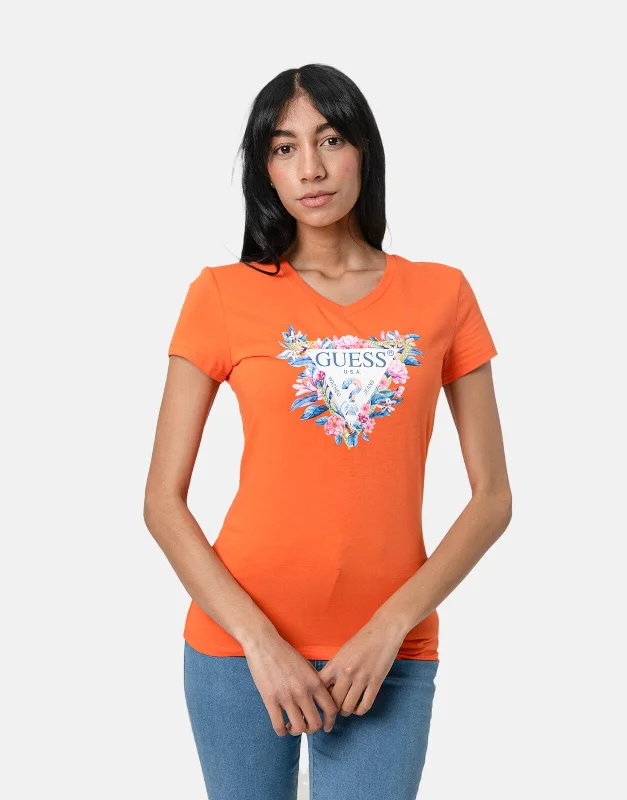 Guess Floral Tri T-Shirt Orange