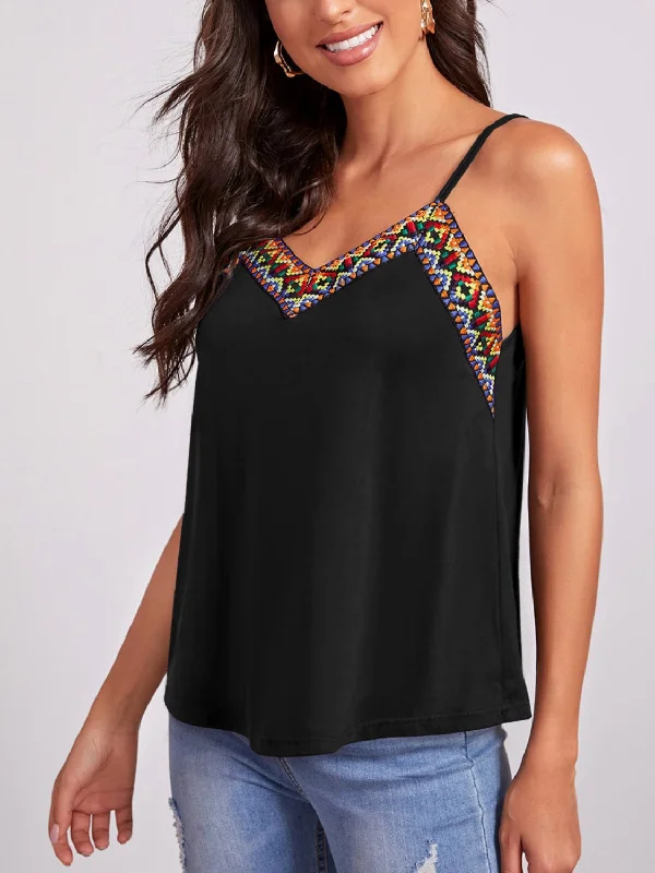 Geometric V-Neck Spaghetti Strap Cami Top