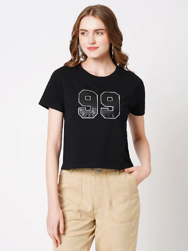 Women Typographic Print Slim Crop T-Shirt