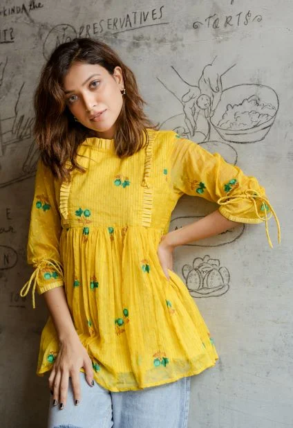 Mustard Screen Print Top