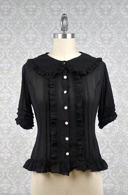 Peter Pan Collar Short Sleeve Blouse in Black (Multiple Sizes)