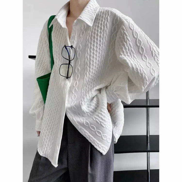 Twist Textured Oversized Polo's Neck Knit Women's Blouses