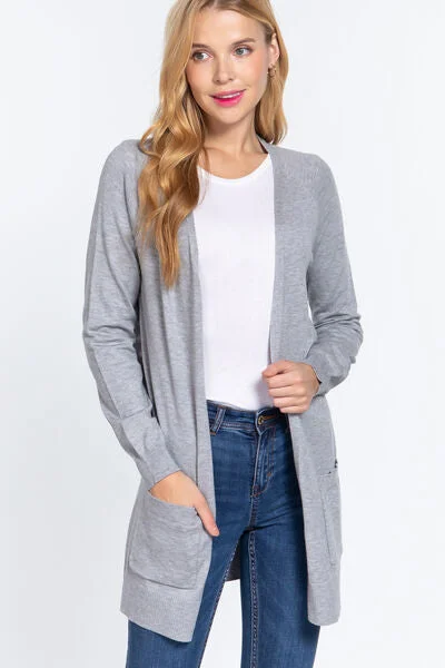 Open Front Long Sleeve Cardigan in Heather Gray