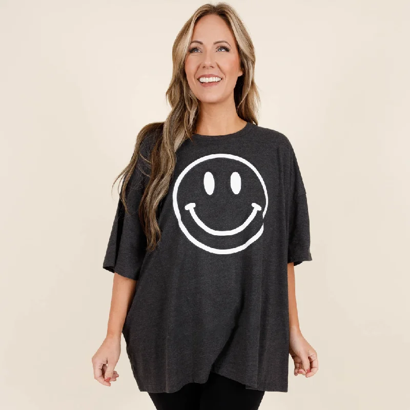 Remember To Smile Boyfriend Tee, Charcoal