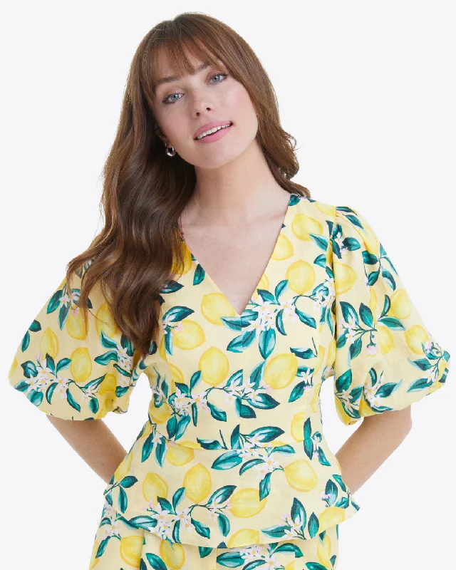 Terrie Tie Back Top in Linen Lemon Blossom