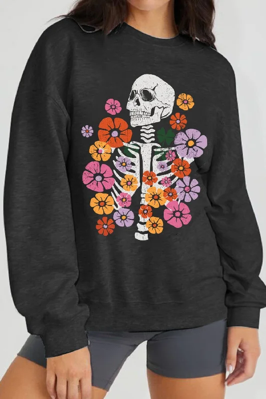 Flower Skeleton Graphic Sweatshirt